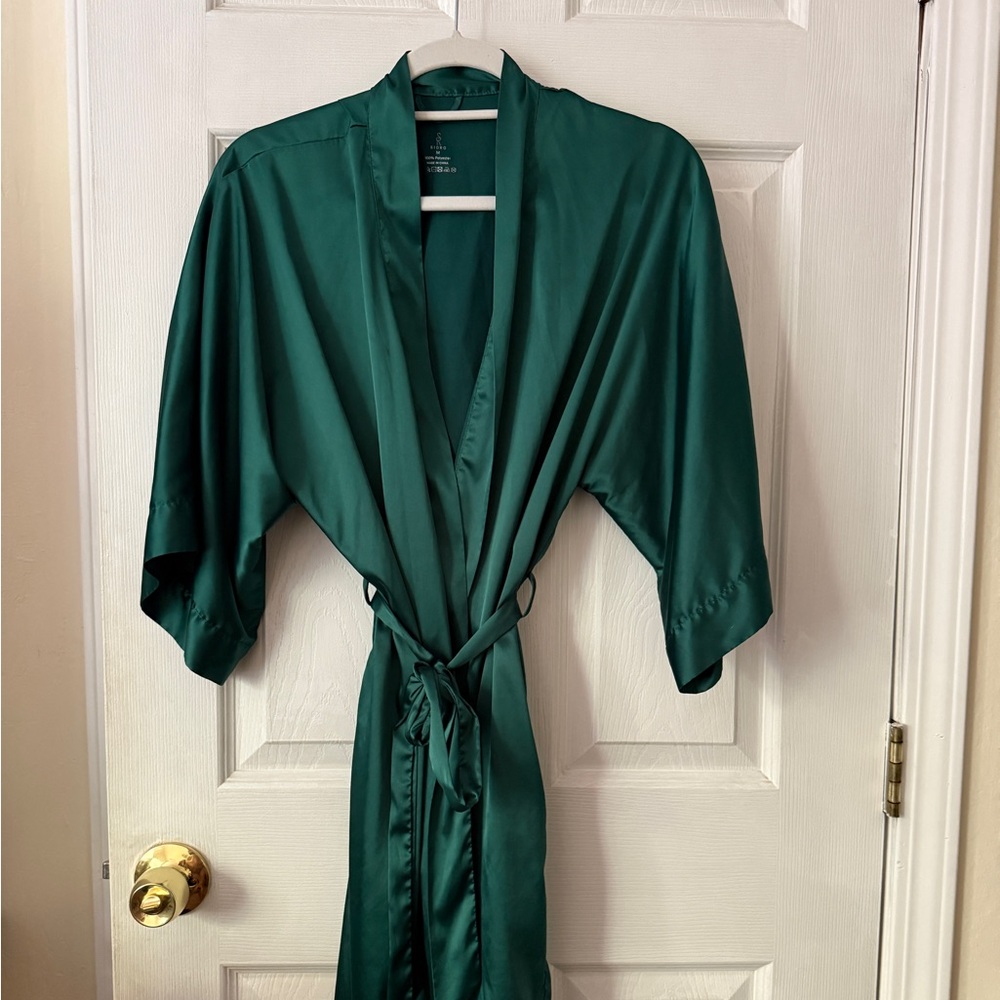 Satin green tie robe